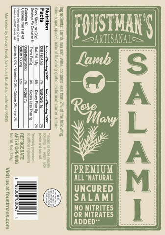 Lamb Rosemary Uncured Salami